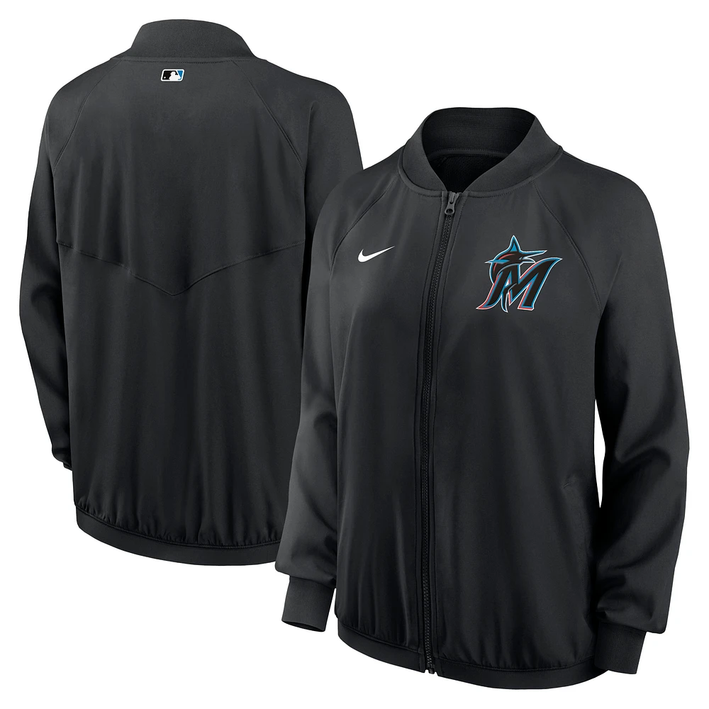 Women's Nike  Black Miami Marlins Authentic Collection Team Raglan Performance Full-Zip Jacket