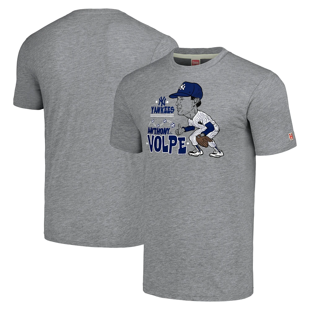 Men's Homage Anthony Volpe Gray New York Yankees Caricature T-Shirt