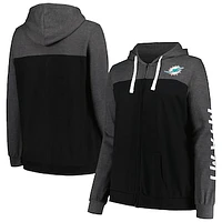 Women's Fanatics Heather Charcoal Miami Dolphins Plus Size City Ties Full-Zip Hoodie