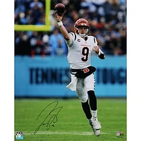 Joe Burrow Cincinnati Bengals Autographed 16" x 20" Pass vs Titans in White Jersey Photograph