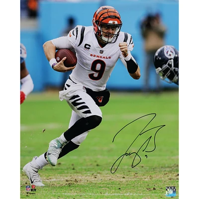 Joe Burrow Cincinnati Bengals Autographed 16" x 20" Running in White Jersey Photograph
