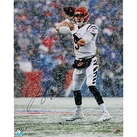 Joe Burrow Cincinnati Bengals Autographed 16" x 20" Passing in the Snow with White Jersey Photograph