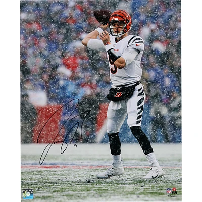 Joe Burrow Cincinnati Bengals Autographed 16" x 20" Passing in the Snow with White Jersey Photograph