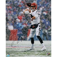 Joe Burrow Cincinnati Bengals Autographed 16" x 20" Passing in the Snow with White Jersey Photograph