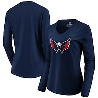Women's Navy Washington Capitals Primary Logo V-Neck Long Sleeve T-Shirt