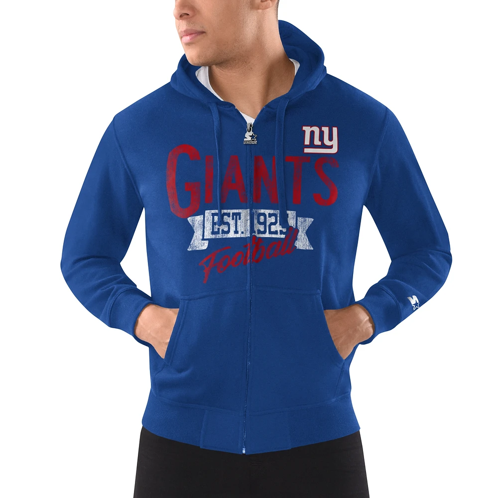 Men's Starter Royal New York Giants Domestic Post Season Full-Zip Hoodie