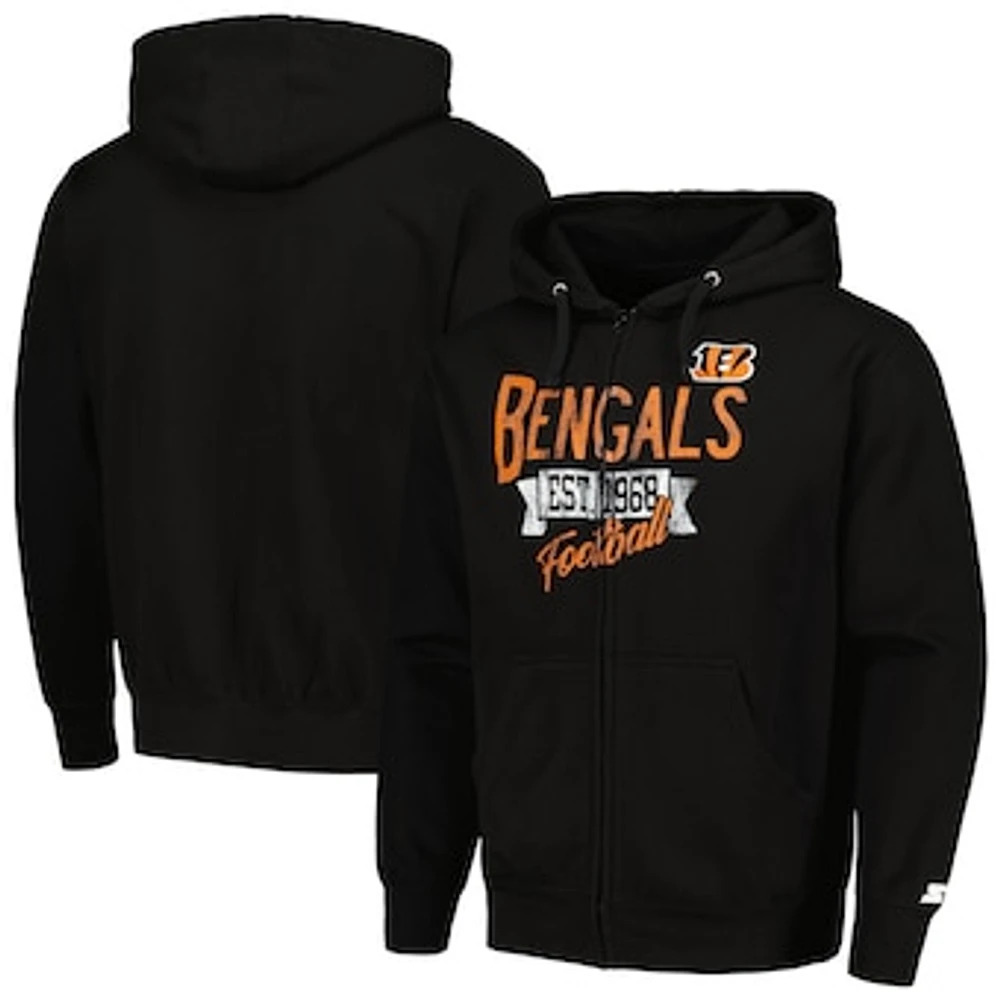 Men's Starter Black Cincinnati Bengals Domestic Post Season Full-Zip Hoodie