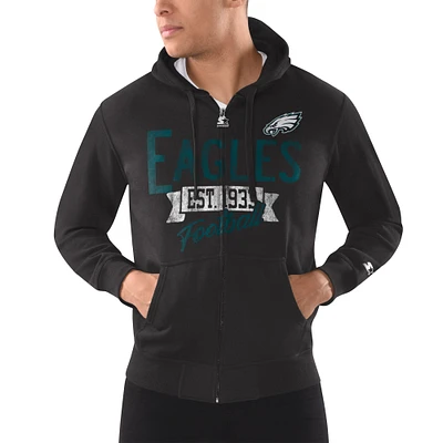 Men's Starter Black Philadelphia Eagles Domestic Post Season Full-Zip Hoodie