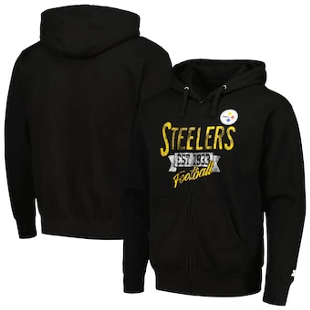 Men's Starter Black Pittsburgh Steelers Domestic Post Season Full-Zip Hoodie