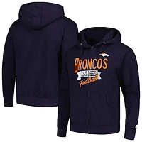 Men's Starter Navy Denver Broncos Domestic Post Season Full-Zip Hoodie