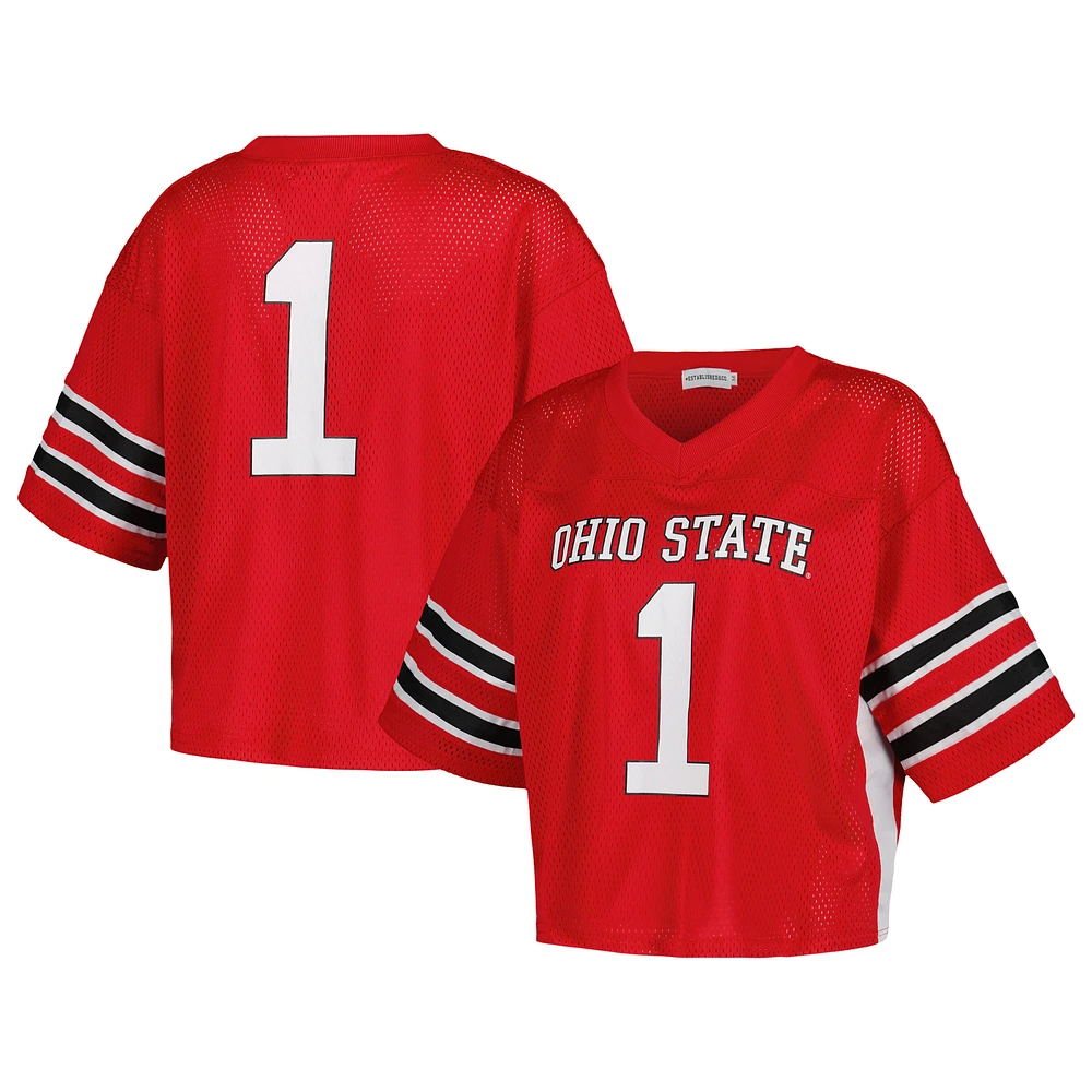 Women's Established & Co. #1 Scarlet Ohio State Buckeyes Fashion Boxy Cropped Football Jersey