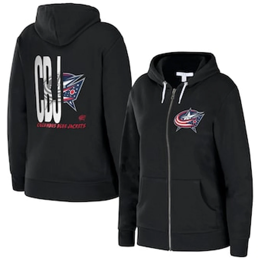 Women's WEAR by Erin Andrews Black Columbus Blue Jackets Sponge Full-Zip Hoodie