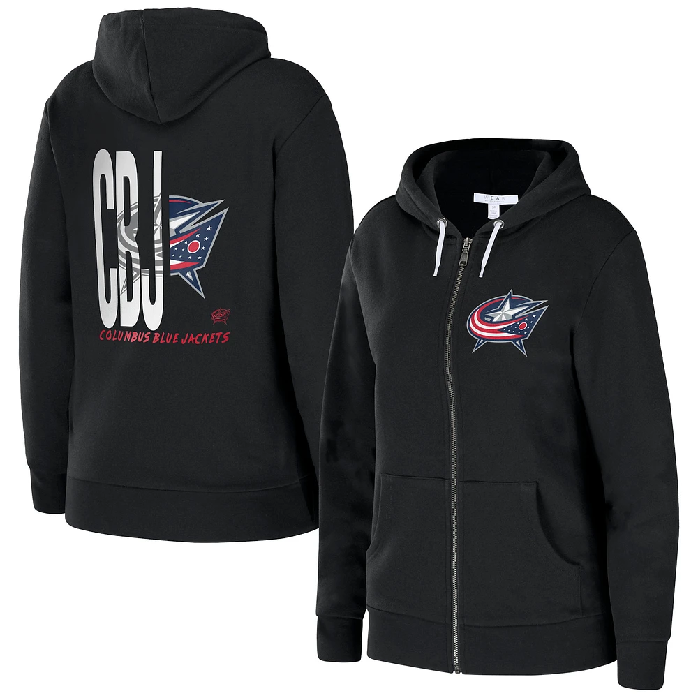 Women's WEAR by Erin Andrews Black Columbus Blue Jackets Sponge Full-Zip Hoodie