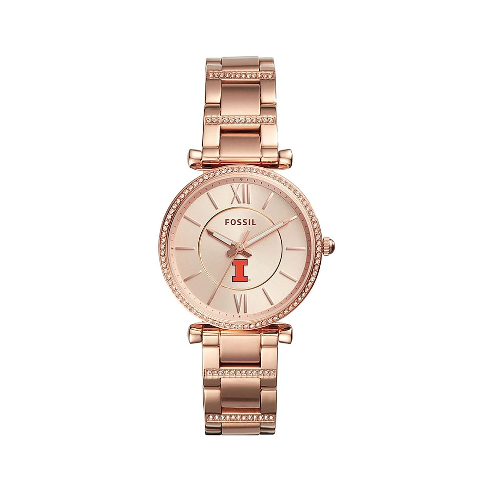 Women's Fossil Gold Illinois Fighting Illini Carlie Rose Stainless Steel Watch
