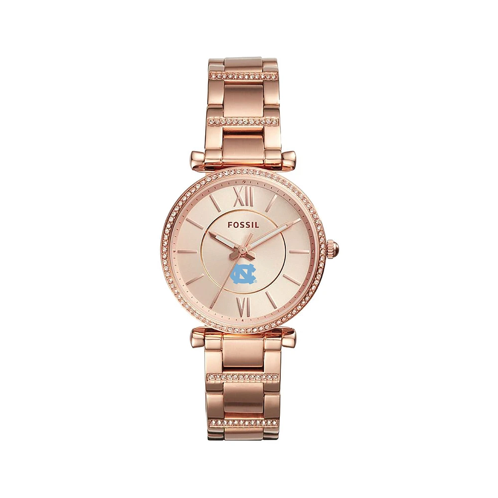 Women's Fossil Gold North Carolina Tar Heels Carlie Rose Stainless Steel Watch