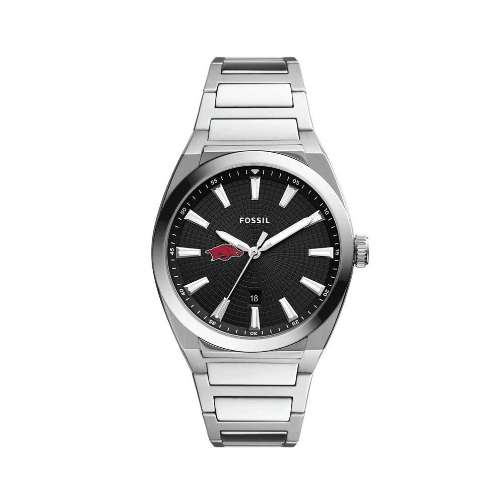 Men's Fossil  Black Arkansas Razorbacks Everett Stainless Steel Watch