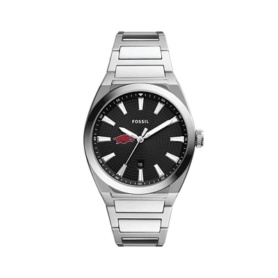 Men's Fossil  Black Arkansas Razorbacks Everett Stainless Steel Watch