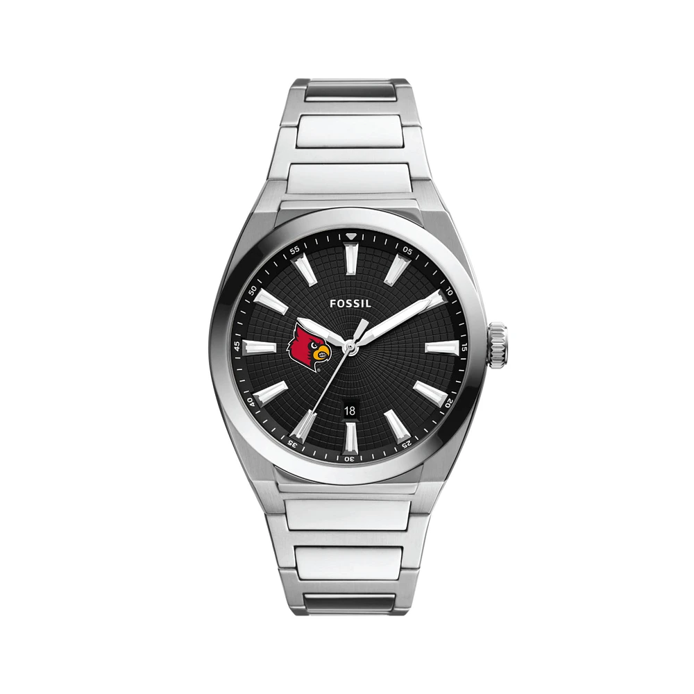 Men's Fossil  Black Louisville Cardinals Everett Stainless Steel Watch