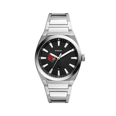 Men's Fossil  Black Louisville Cardinals Everett Stainless Steel Watch