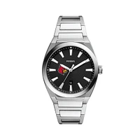 Men's Fossil  Black Louisville Cardinals Everett Stainless Steel Watch