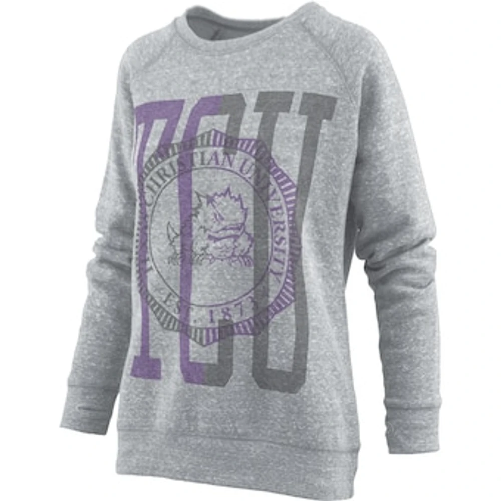 Women's Pressbox Heather Gray TCU Horned Frogs Knobi Raglan Pullover Sweatshirt