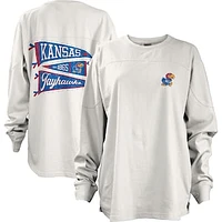 Women's Pressbox White Kansas Jayhawks Pennant Stack Oversized Long Sleeve T-Shirt