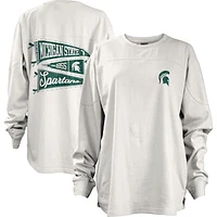 Women's Pressbox White Michigan State Spartans Pennant Stack Oversized Long Sleeve T-Shirt