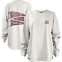 Women's Pressbox White Mississippi State Bulldogs Pennant Stack Oversized Long Sleeve T-Shirt