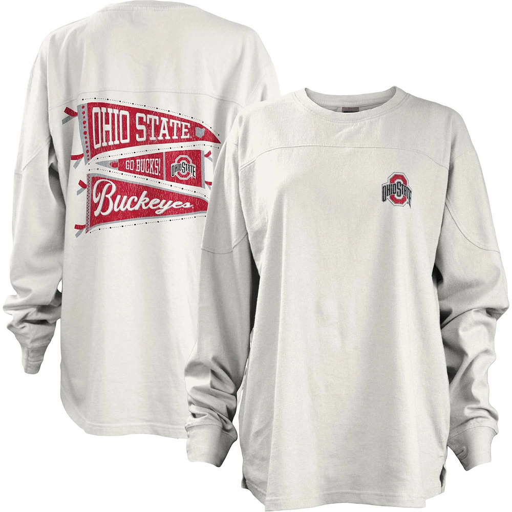 Women's Pressbox White Ohio State Buckeyes Pennant Stack Oversized Long Sleeve T-Shirt