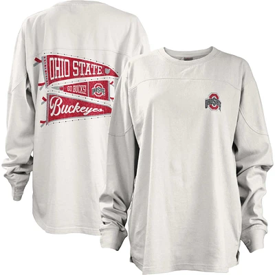 Women's Pressbox White Ohio State Buckeyes Pennant Stack Oversized Long Sleeve T-Shirt