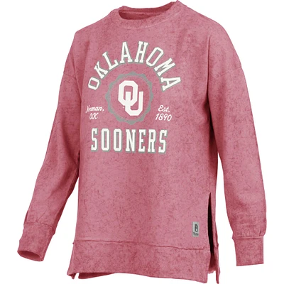 Women's Pressbox Crimson Oklahoma Sooners Sun Washed Bishop Pullover Sweatshirt