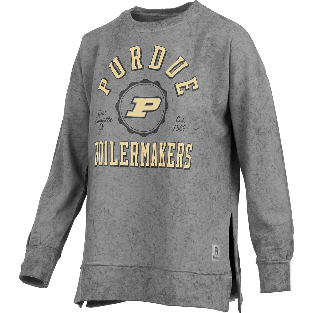 Women's Pressbox Black Purdue Boilermakers Sun Washed Bishop Pullover Sweatshirt