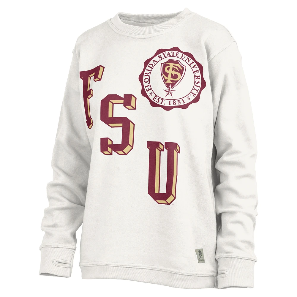 Women's Pressbox White Florida State Seminoles Shoreline Sundown Pullover Sweatshirt