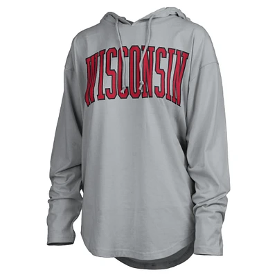 Women's Pressbox Gray Wisconsin Badgers San Bruno Long Sleeve Hooded T-Shirt