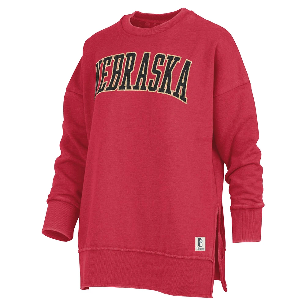 Women's Pressbox Scarlet Nebraska Huskers Stone Gala Oversized T-Shirt