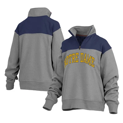 Women's Pressbox Gray Notre Dame Fighting Irish Avon Fleece Quarter-Zip Jacket