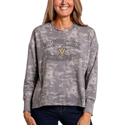 Women's  Gray Vanderbilt Commodores Brandy Tie-Dye Long Sleeve Tri-Blend Pullover Top