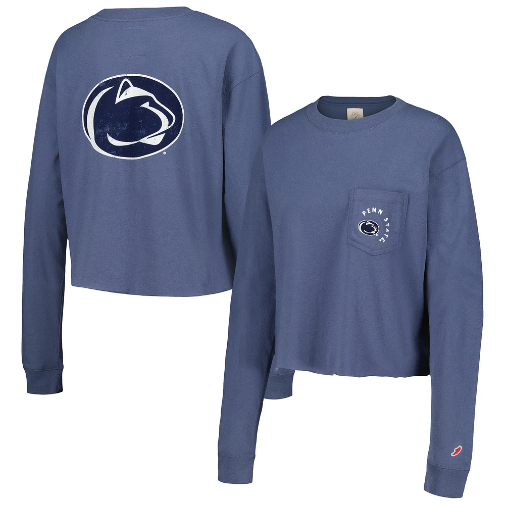 Women's League Collegiate Wear Navy Penn State Nittany Lions Clothesline Midi Long Sleeve Cropped T-Shirt