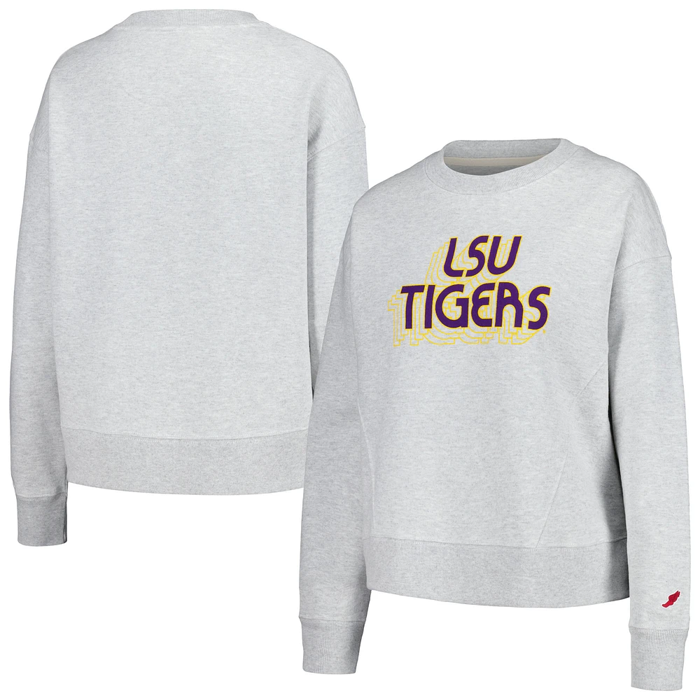 Women's League Collegiate Wear Ash LSU Tigers Boxy Pullover Sweatshirt