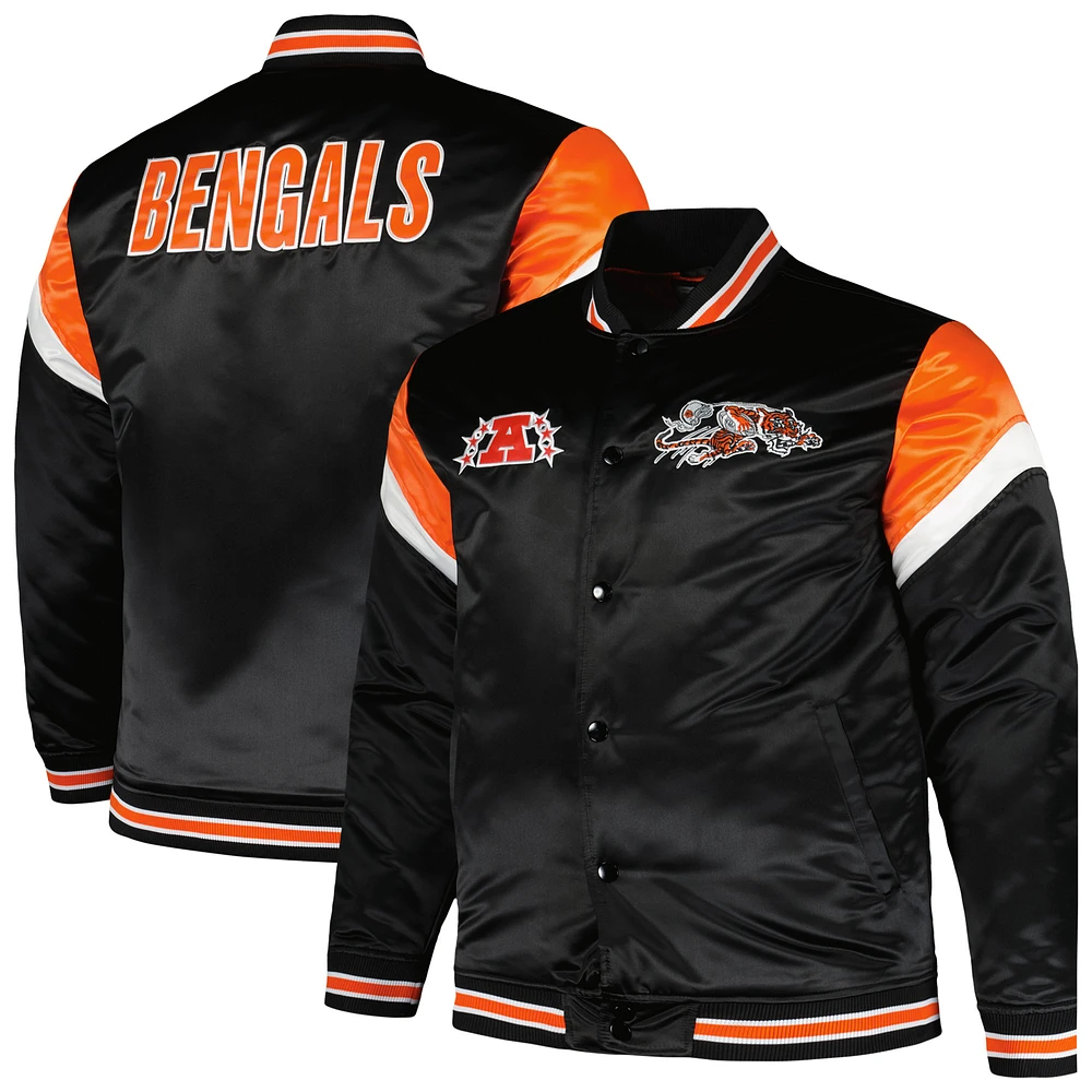 Men's Mitchell & Ness  Black Cincinnati Bengals Big Tall Satin Full-Snap Jacket