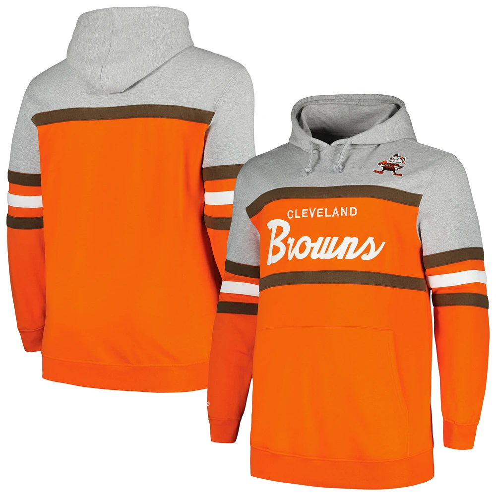 Men's Mitchell & Ness  Heather Gray/Orange Cleveland Browns Big & Tall Head Coach Pullover Hoodie