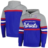 Men's Mitchell & Ness  Heather Gray/Royal New England Patriots Big Tall Head Coach Pullover Hoodie