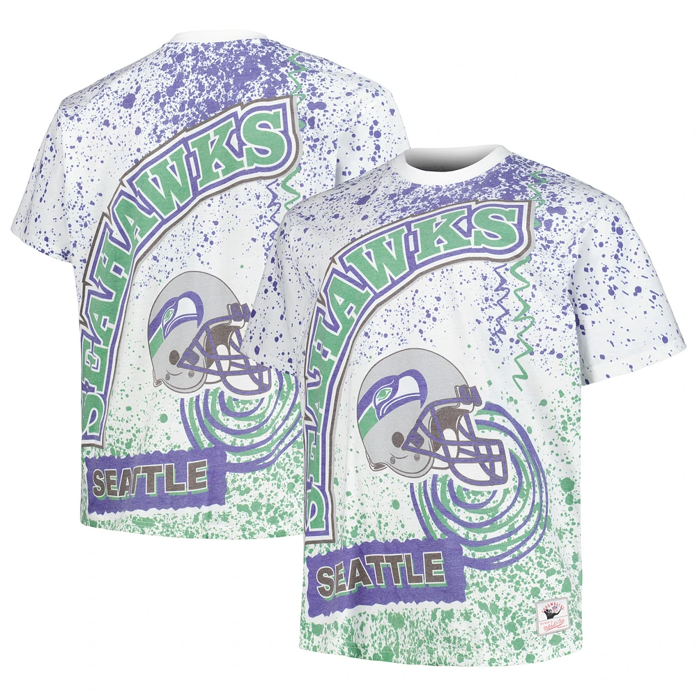 Men's Mitchell & Ness White Seattle Seahawks Big Tall Allover Print T-Shirt