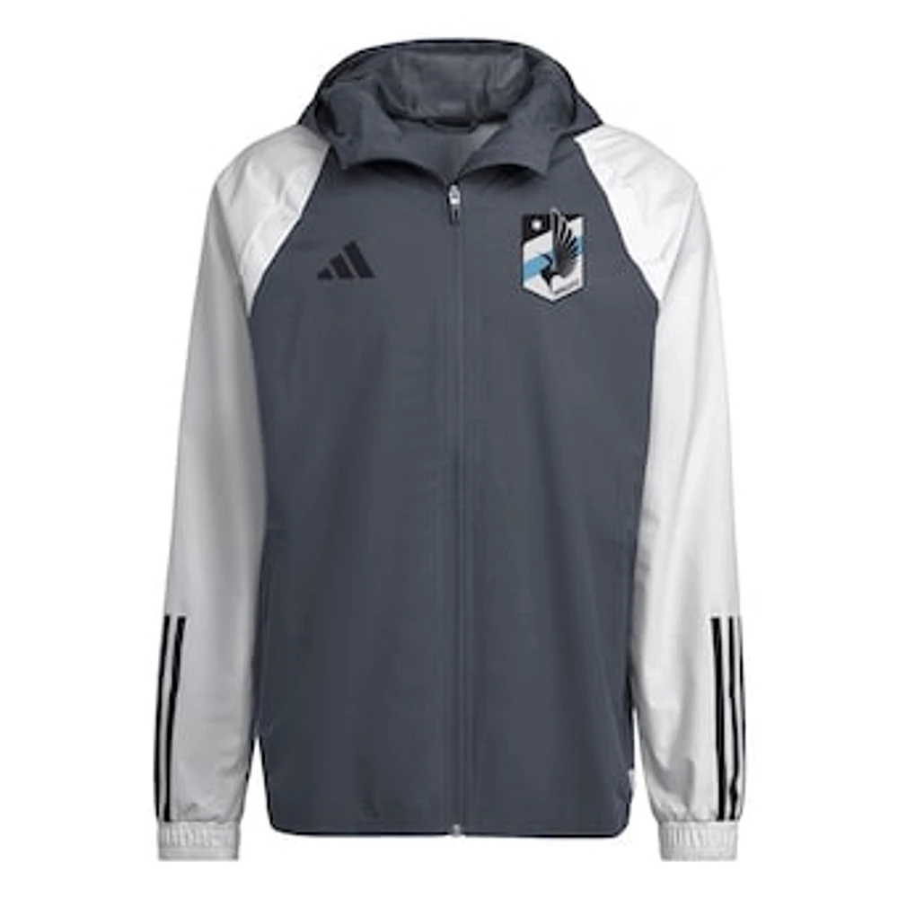 Men's adidas Gray Minnesota United FC 2024 All-Weather Raglan Full-Zip Jacket