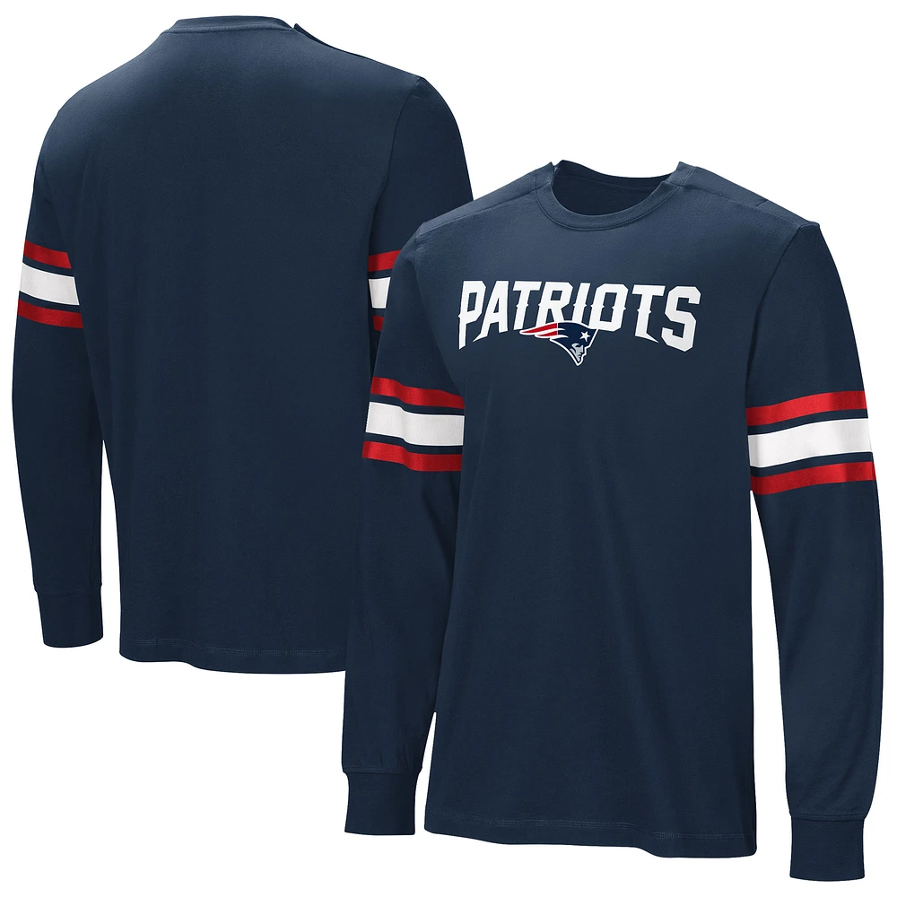 Men's  Navy New England Patriots Hands Off Long Sleeve Adaptive T-Shirt