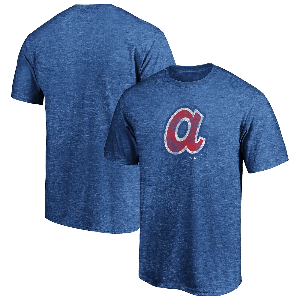 Men's Heather Royal Atlanta Braves Cooperstown Collection Throwback Logo Tri-Blend T-Shirt