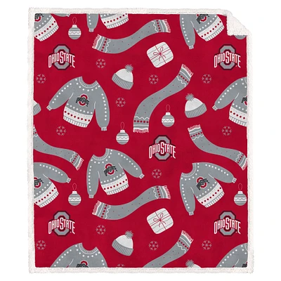 Pegasus Ohio State Buckeyes 60" x 70" Ugly Sweater Flannel Fleece Sherpa Blanket