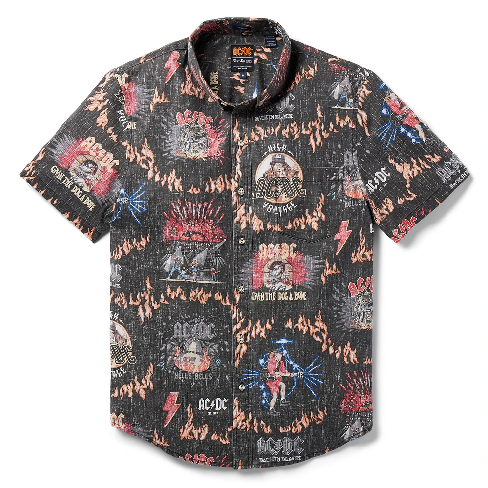 Men's Reyn Spooner Black AC/DC Tailored Button-Down Shirt