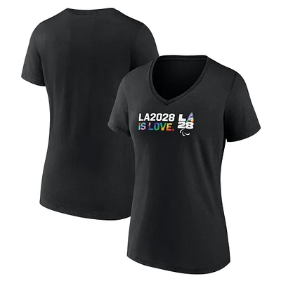 Women's  Black LA28 Summer Paralympics Pride V-Neck T-Shirt