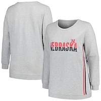 Women's Profile Heather Gray Nebraska Huskers Plus Side Stripe Pullover Sweatshirt